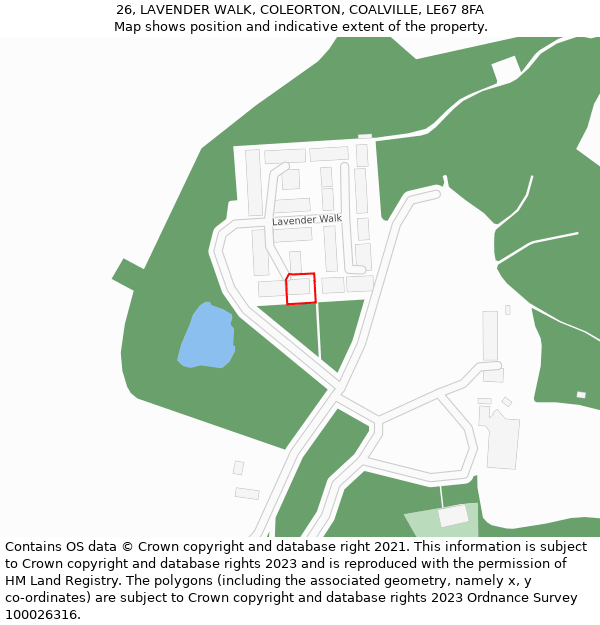 26, LAVENDER WALK, COLEORTON, COALVILLE, LE67 8FA: Location map and indicative extent of plot