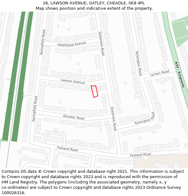 26, LAWSON AVENUE, GATLEY, CHEADLE, SK8 4PL: Location map and indicative extent of plot