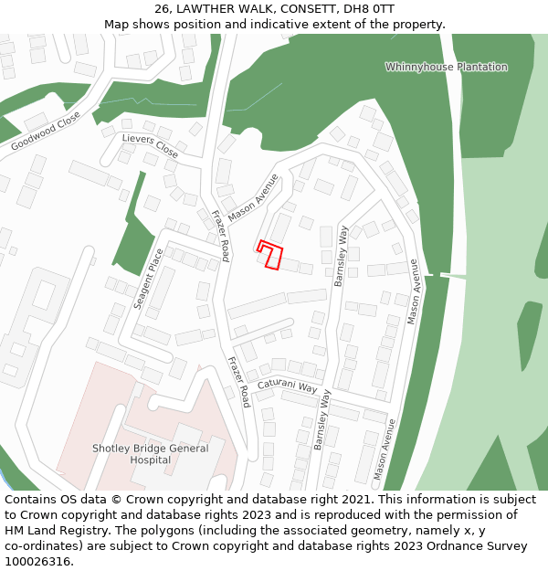 26, LAWTHER WALK, CONSETT, DH8 0TT: Location map and indicative extent of plot