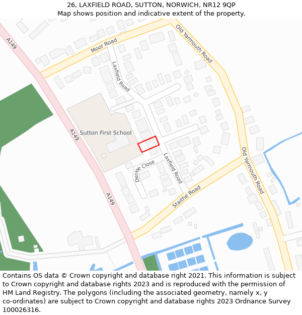 26, LAXFIELD ROAD, SUTTON, NORWICH, NR12 9QP: Location map and indicative extent of plot