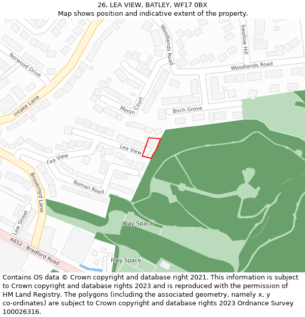 26, LEA VIEW, BATLEY, WF17 0BX: Location map and indicative extent of plot