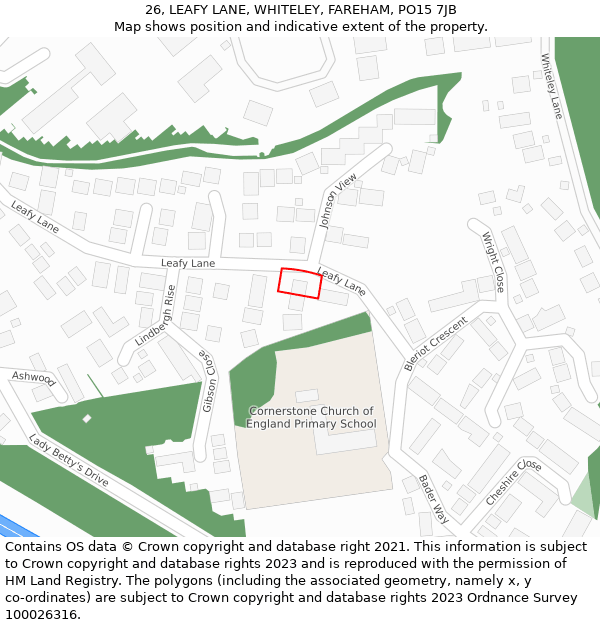 26, LEAFY LANE, WHITELEY, FAREHAM, PO15 7JB: Location map and indicative extent of plot