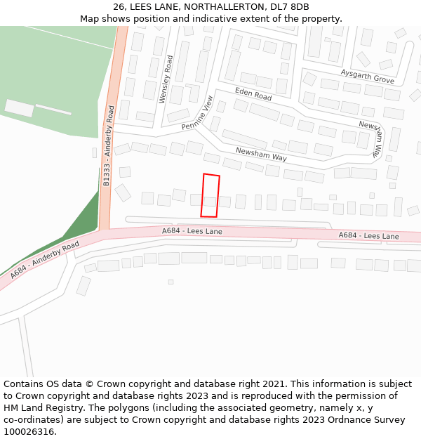 26, LEES LANE, NORTHALLERTON, DL7 8DB: Location map and indicative extent of plot