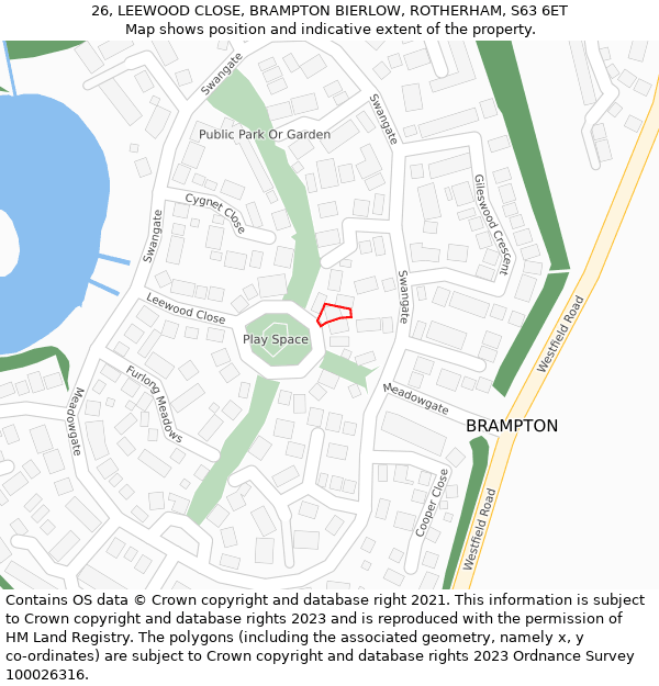 26, LEEWOOD CLOSE, BRAMPTON BIERLOW, ROTHERHAM, S63 6ET: Location map and indicative extent of plot