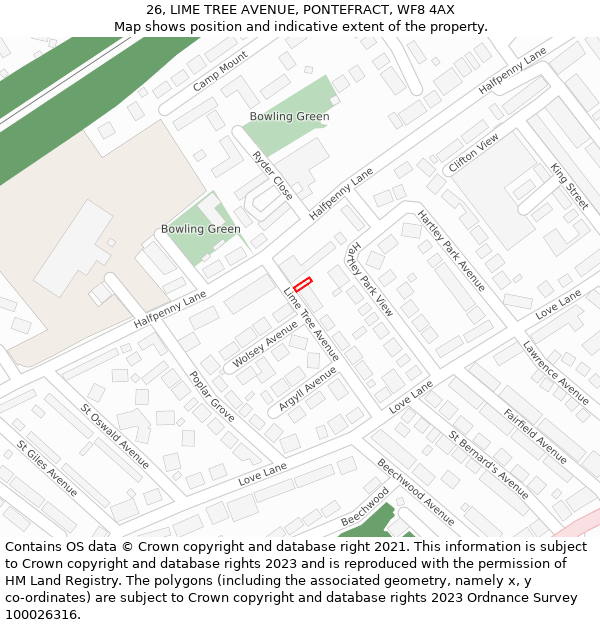 26, LIME TREE AVENUE, PONTEFRACT, WF8 4AX: Location map and indicative extent of plot