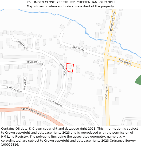 26, LINDEN CLOSE, PRESTBURY, CHELTENHAM, GL52 3DU: Location map and indicative extent of plot