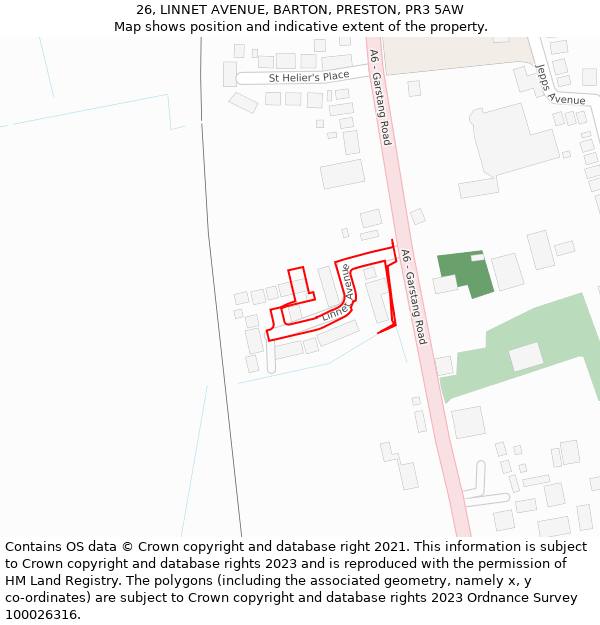 26, LINNET AVENUE, BARTON, PRESTON, PR3 5AW: Location map and indicative extent of plot