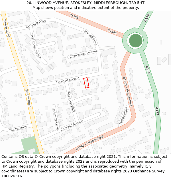 26, LINWOOD AVENUE, STOKESLEY, MIDDLESBROUGH, TS9 5HT: Location map and indicative extent of plot