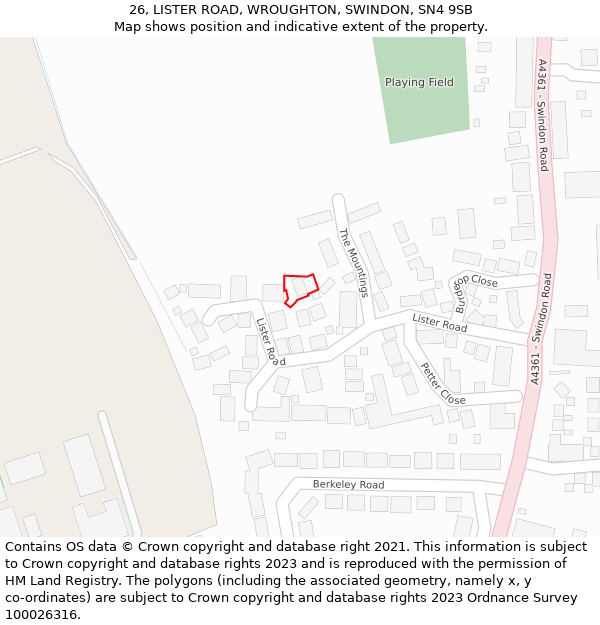 26, LISTER ROAD, WROUGHTON, SWINDON, SN4 9SB: Location map and indicative extent of plot