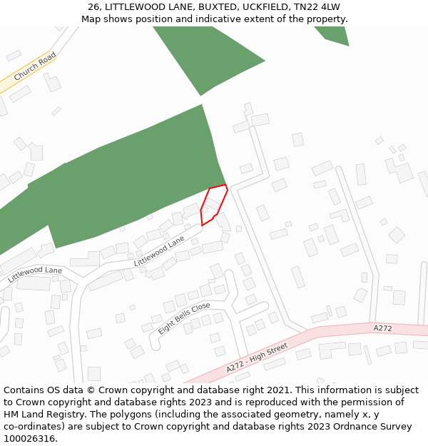 26, LITTLEWOOD LANE, BUXTED, UCKFIELD, TN22 4LW: Location map and indicative extent of plot