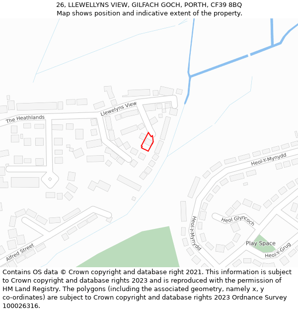 26, LLEWELLYNS VIEW, GILFACH GOCH, PORTH, CF39 8BQ: Location map and indicative extent of plot