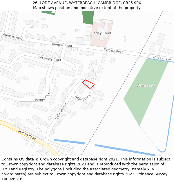 26, LODE AVENUE, WATERBEACH, CAMBRIDGE, CB25 9PX: Location map and indicative extent of plot