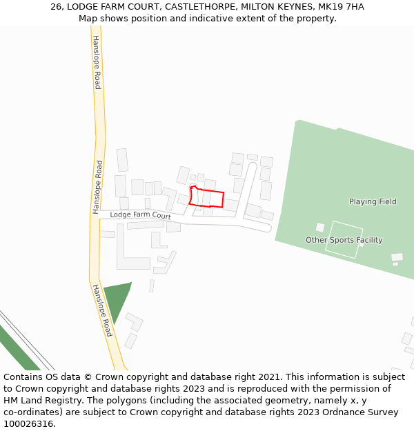 26, LODGE FARM COURT, CASTLETHORPE, MILTON KEYNES, MK19 7HA: Location map and indicative extent of plot