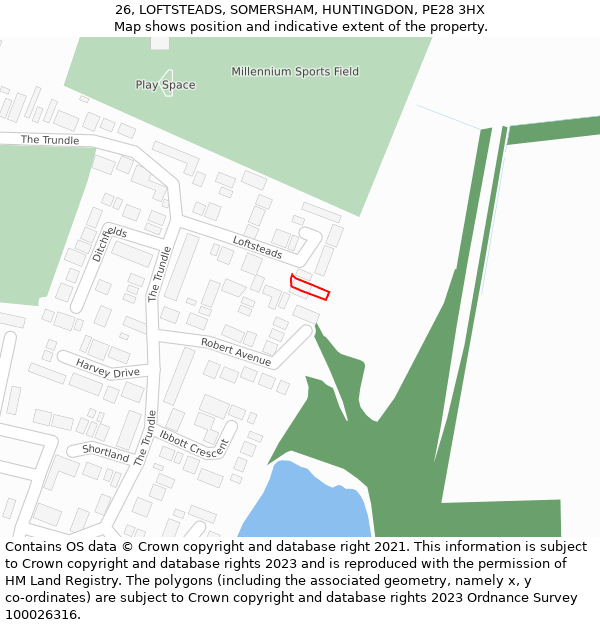 26, LOFTSTEADS, SOMERSHAM, HUNTINGDON, PE28 3HX: Location map and indicative extent of plot