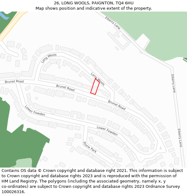26, LONG WOOLS, PAIGNTON, TQ4 6HU: Location map and indicative extent of plot