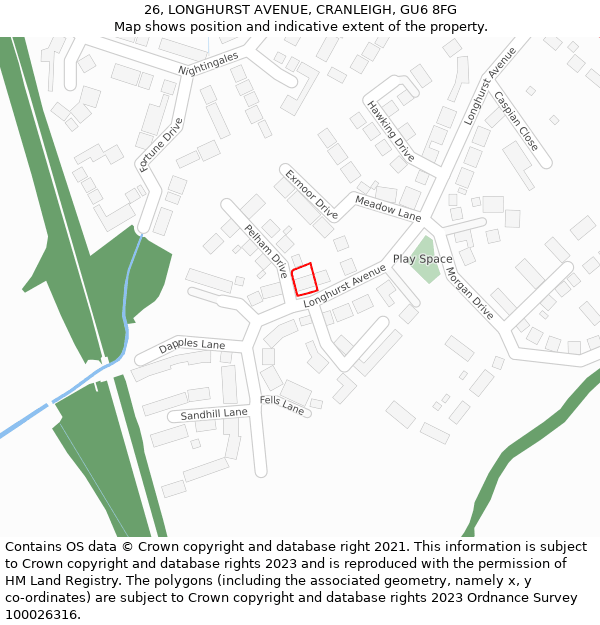 26, LONGHURST AVENUE, CRANLEIGH, GU6 8FG: Location map and indicative extent of plot