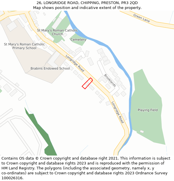 26, LONGRIDGE ROAD, CHIPPING, PRESTON, PR3 2QD: Location map and indicative extent of plot