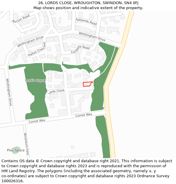 26, LORDS CLOSE, WROUGHTON, SWINDON, SN4 0FJ: Location map and indicative extent of plot