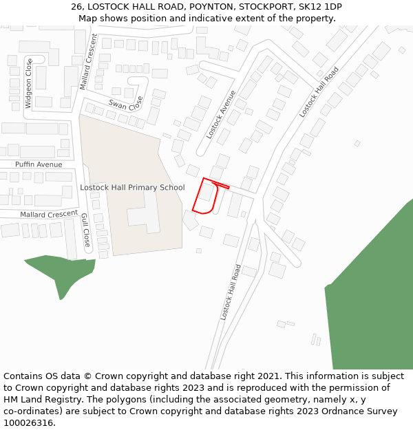 26, LOSTOCK HALL ROAD, POYNTON, STOCKPORT, SK12 1DP: Location map and indicative extent of plot