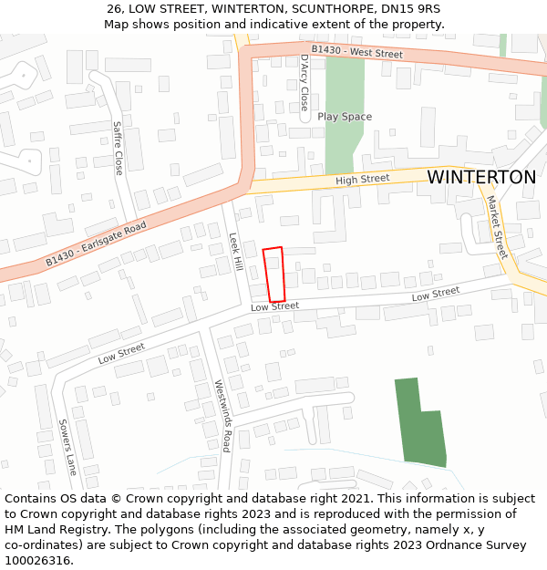 26, LOW STREET, WINTERTON, SCUNTHORPE, DN15 9RS: Location map and indicative extent of plot