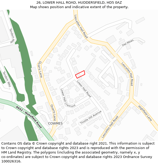 26, LOWER HALL ROAD, HUDDERSFIELD, HD5 0AZ: Location map and indicative extent of plot