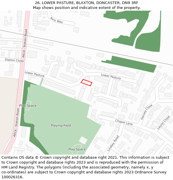 26, LOWER PASTURE, BLAXTON, DONCASTER, DN9 3RF: Location map and indicative extent of plot