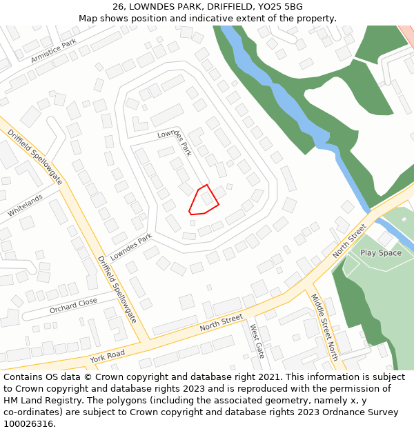 26, LOWNDES PARK, DRIFFIELD, YO25 5BG: Location map and indicative extent of plot