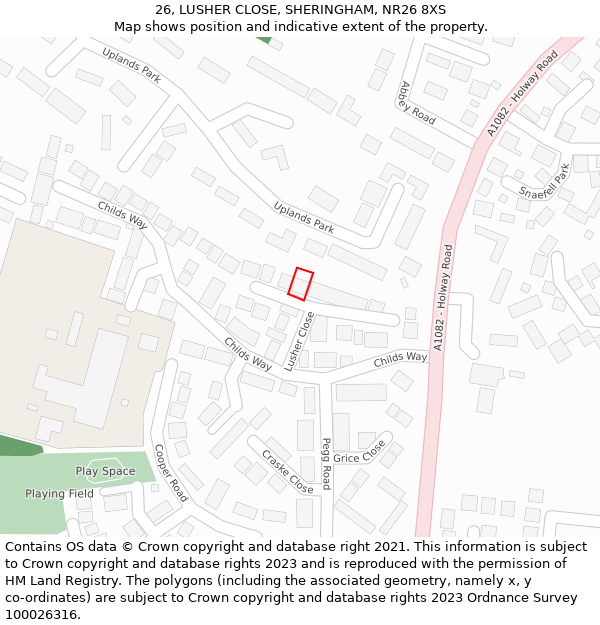 26, LUSHER CLOSE, SHERINGHAM, NR26 8XS: Location map and indicative extent of plot