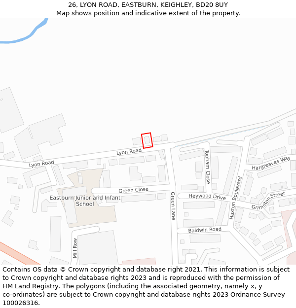 26, LYON ROAD, EASTBURN, KEIGHLEY, BD20 8UY: Location map and indicative extent of plot