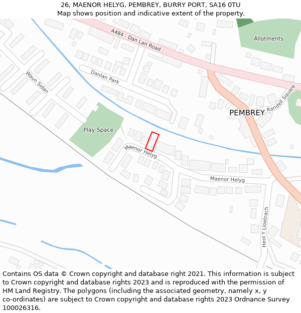 26, MAENOR HELYG, PEMBREY, BURRY PORT, SA16 0TU: Location map and indicative extent of plot