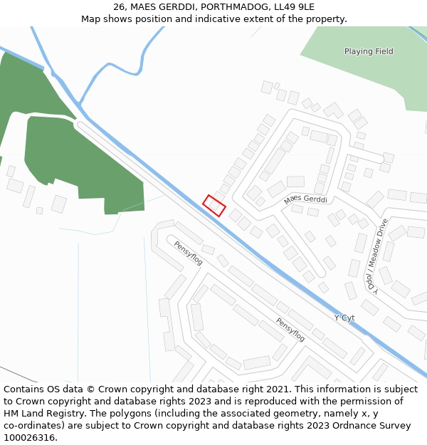 26, MAES GERDDI, PORTHMADOG, LL49 9LE: Location map and indicative extent of plot