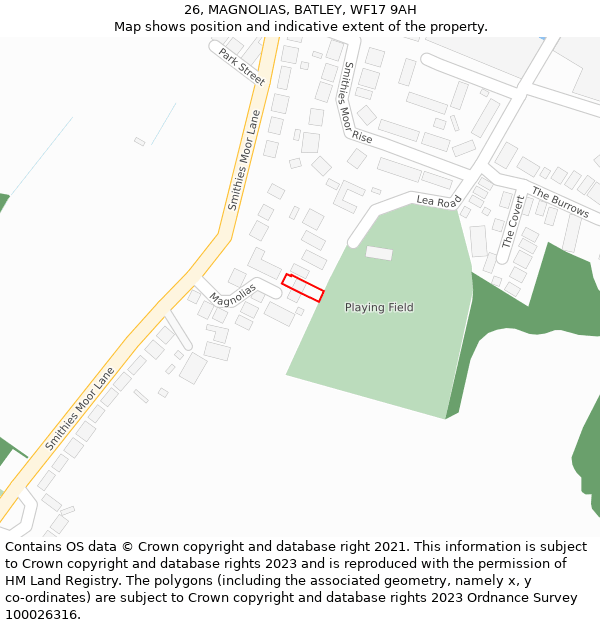 26, MAGNOLIAS, BATLEY, WF17 9AH: Location map and indicative extent of plot