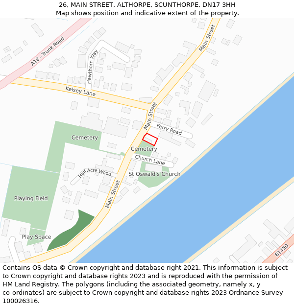 26, MAIN STREET, ALTHORPE, SCUNTHORPE, DN17 3HH: Location map and indicative extent of plot