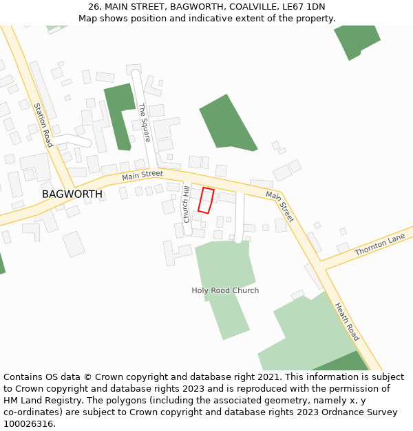 26, MAIN STREET, BAGWORTH, COALVILLE, LE67 1DN: Location map and indicative extent of plot