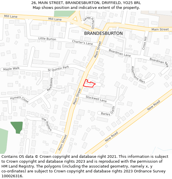 26, MAIN STREET, BRANDESBURTON, DRIFFIELD, YO25 8RL: Location map and indicative extent of plot