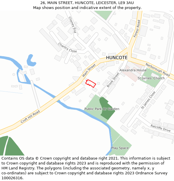 26, MAIN STREET, HUNCOTE, LEICESTER, LE9 3AU: Location map and indicative extent of plot