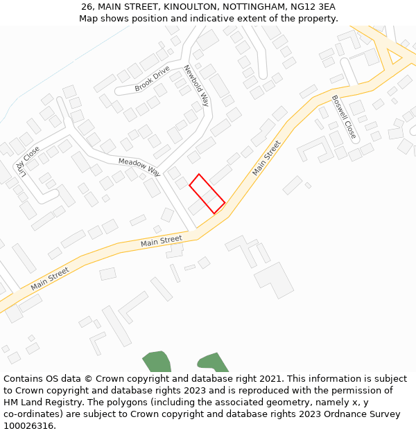 26, MAIN STREET, KINOULTON, NOTTINGHAM, NG12 3EA: Location map and indicative extent of plot