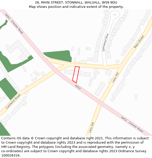 26, MAIN STREET, STONNALL, WALSALL, WS9 9DU: Location map and indicative extent of plot