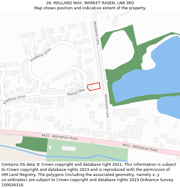 26, MALLARD WAY, MARKET RASEN, LN8 3RD: Location map and indicative extent of plot