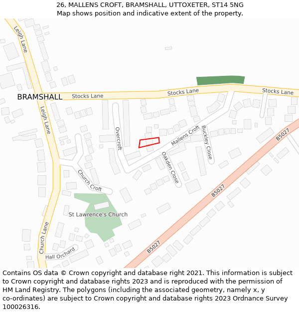 26, MALLENS CROFT, BRAMSHALL, UTTOXETER, ST14 5NG: Location map and indicative extent of plot