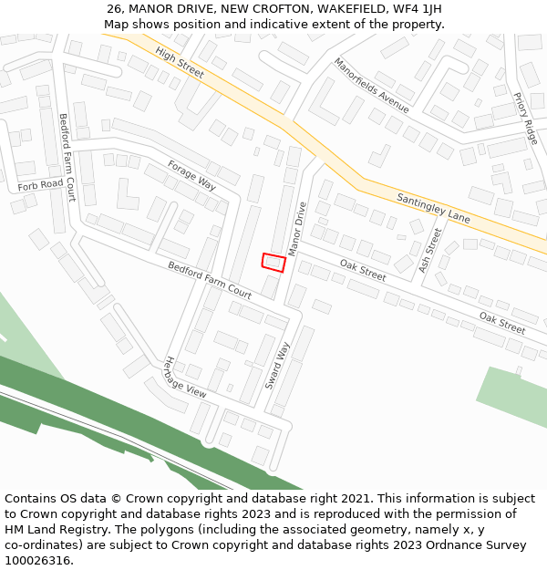 26, MANOR DRIVE, NEW CROFTON, WAKEFIELD, WF4 1JH: Location map and indicative extent of plot