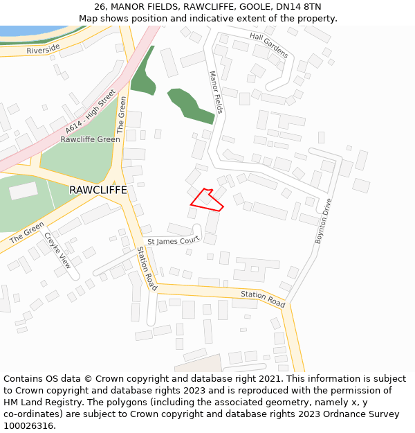 26, MANOR FIELDS, RAWCLIFFE, GOOLE, DN14 8TN: Location map and indicative extent of plot