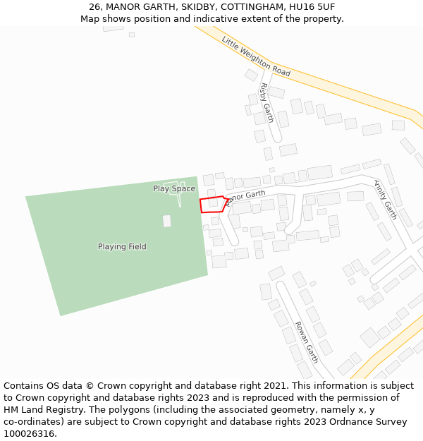 26, MANOR GARTH, SKIDBY, COTTINGHAM, HU16 5UF: Location map and indicative extent of plot