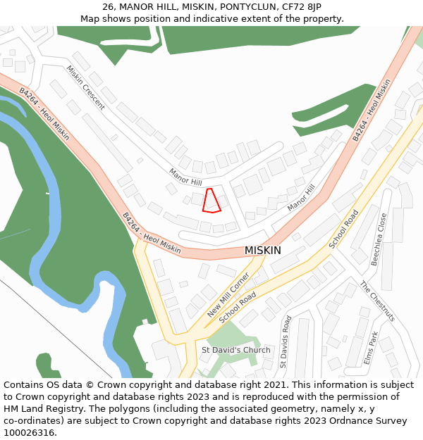 26, MANOR HILL, MISKIN, PONTYCLUN, CF72 8JP: Location map and indicative extent of plot