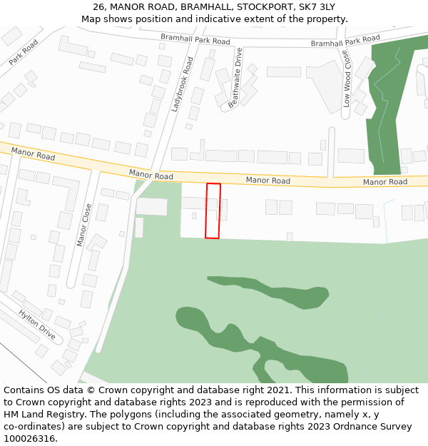 26, MANOR ROAD, BRAMHALL, STOCKPORT, SK7 3LY: Location map and indicative extent of plot