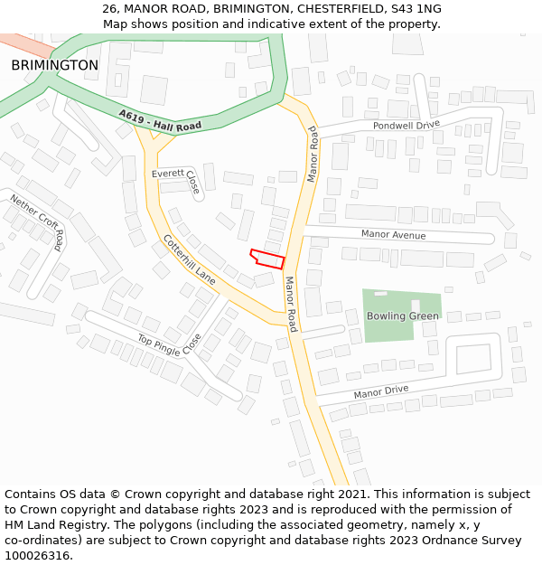 26, MANOR ROAD, BRIMINGTON, CHESTERFIELD, S43 1NG: Location map and indicative extent of plot