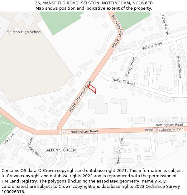 26, MANSFIELD ROAD, SELSTON, NOTTINGHAM, NG16 6EB: Location map and indicative extent of plot