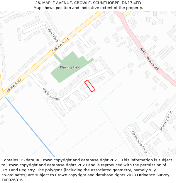 26, MAPLE AVENUE, CROWLE, SCUNTHORPE, DN17 4ED: Location map and indicative extent of plot