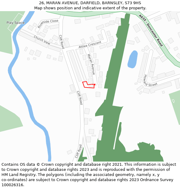 26, MARAN AVENUE, DARFIELD, BARNSLEY, S73 9HS: Location map and indicative extent of plot