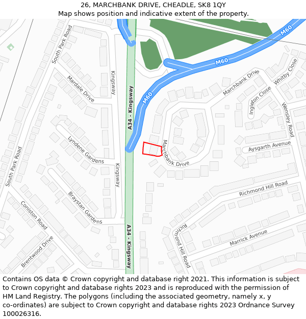 26, MARCHBANK DRIVE, CHEADLE, SK8 1QY: Location map and indicative extent of plot